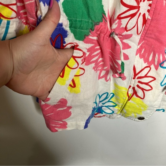 Erin London linen blend full zip jacket 3/4 sleeves multicolored floral size L - Picture 5 of 9